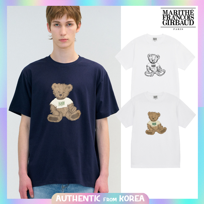Marithe FRANCOIS GIRBAUD สําหรับผู้หญิงและผู้ชาย DOODLE BEAR Tee COUPLE เสื้อยืด 3 สี