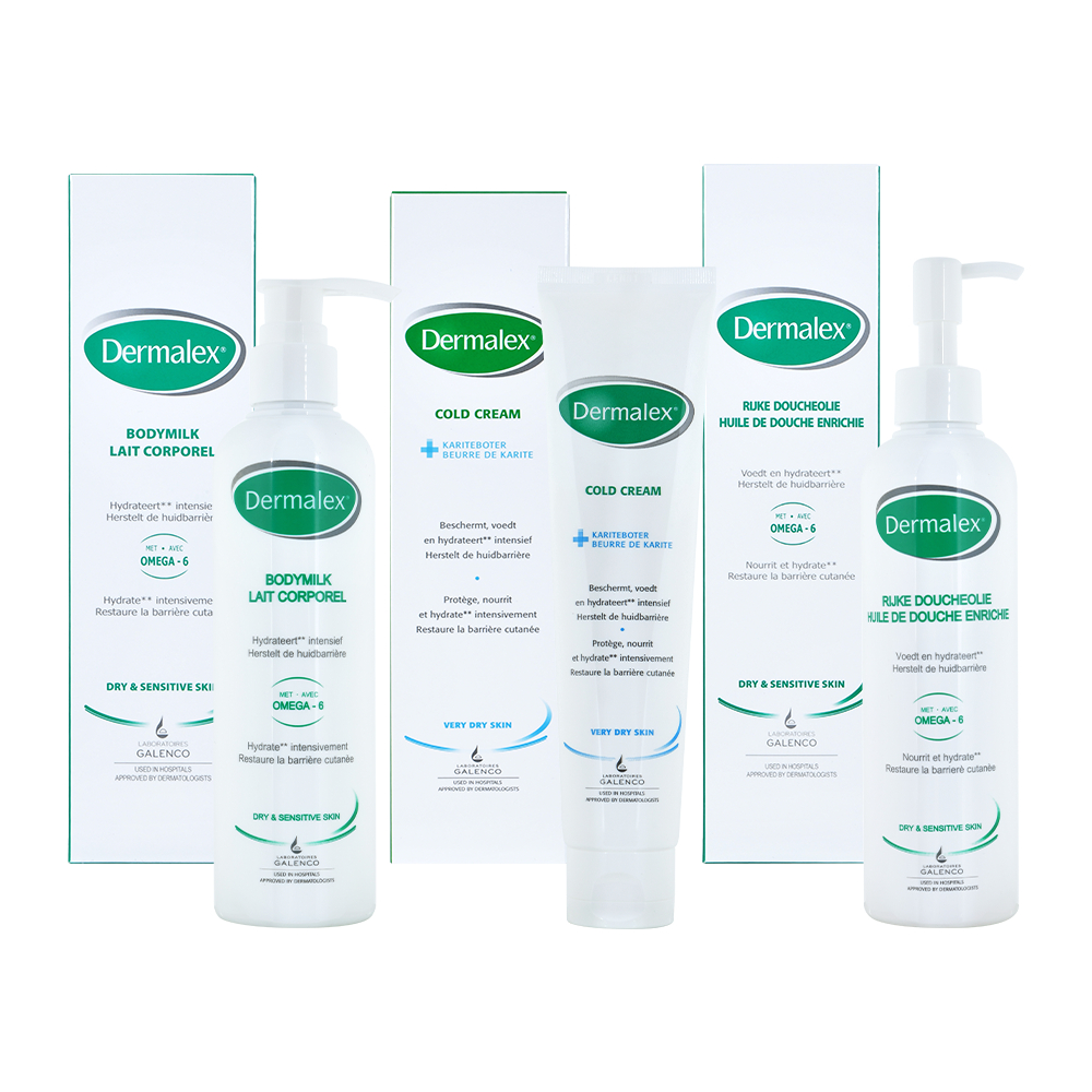 Dermalex Atopic care set (โลชั่น, ครีม, ล้าง) โรงพยาบาลดูแลผิวที่ให้ความชุ่มชื้นของทารก