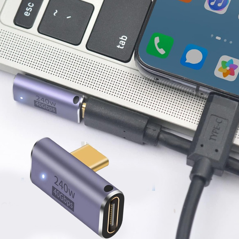 อะแดปเตอร์ USB C 90 องศา 240W, อะแดปเตอร์มุมขวา USB C 40Gbps, อะแดปเตอร์ USB C 90 องศา PD ตัวขยายชาย
