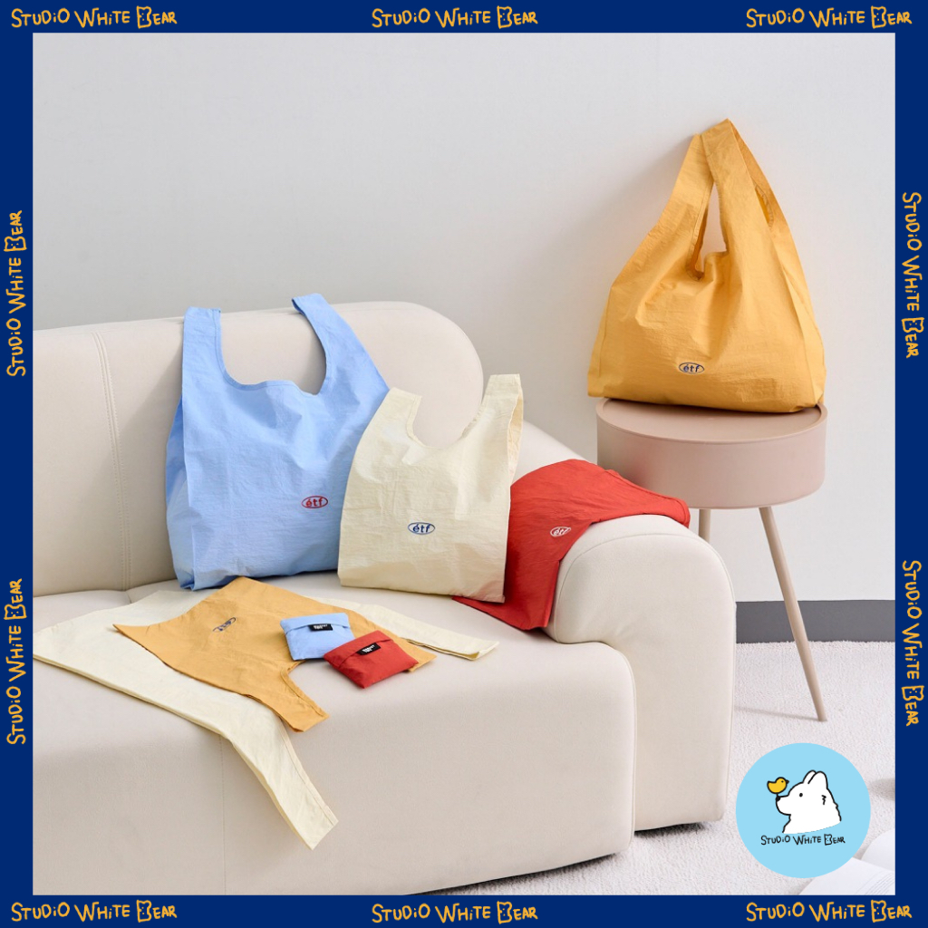 [MODERN HOUSE] Small Size Handy Reusable Market Bag - Softwashing Etoffe Solid Indie Red / Mustard / Indie Blue / Ivory / Mocha Brown