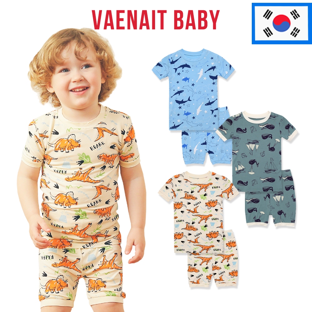 [KOREA Vaenait BABY] 6M -12Y เด็กวัยหัดเดินเด็กผู้หญิงสั้น Soft Cool ฤดูร้อนเหนียว Pjs ชุดนอน Shark 
