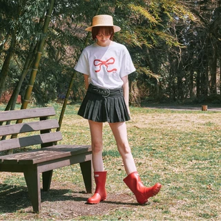 [RONRON] Embo Heart Ribbon Basic Fit T Shirt / 3colors