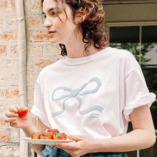 [RONRON] Embo Heart Ribbon Basic Fit T Shirt / 3colors