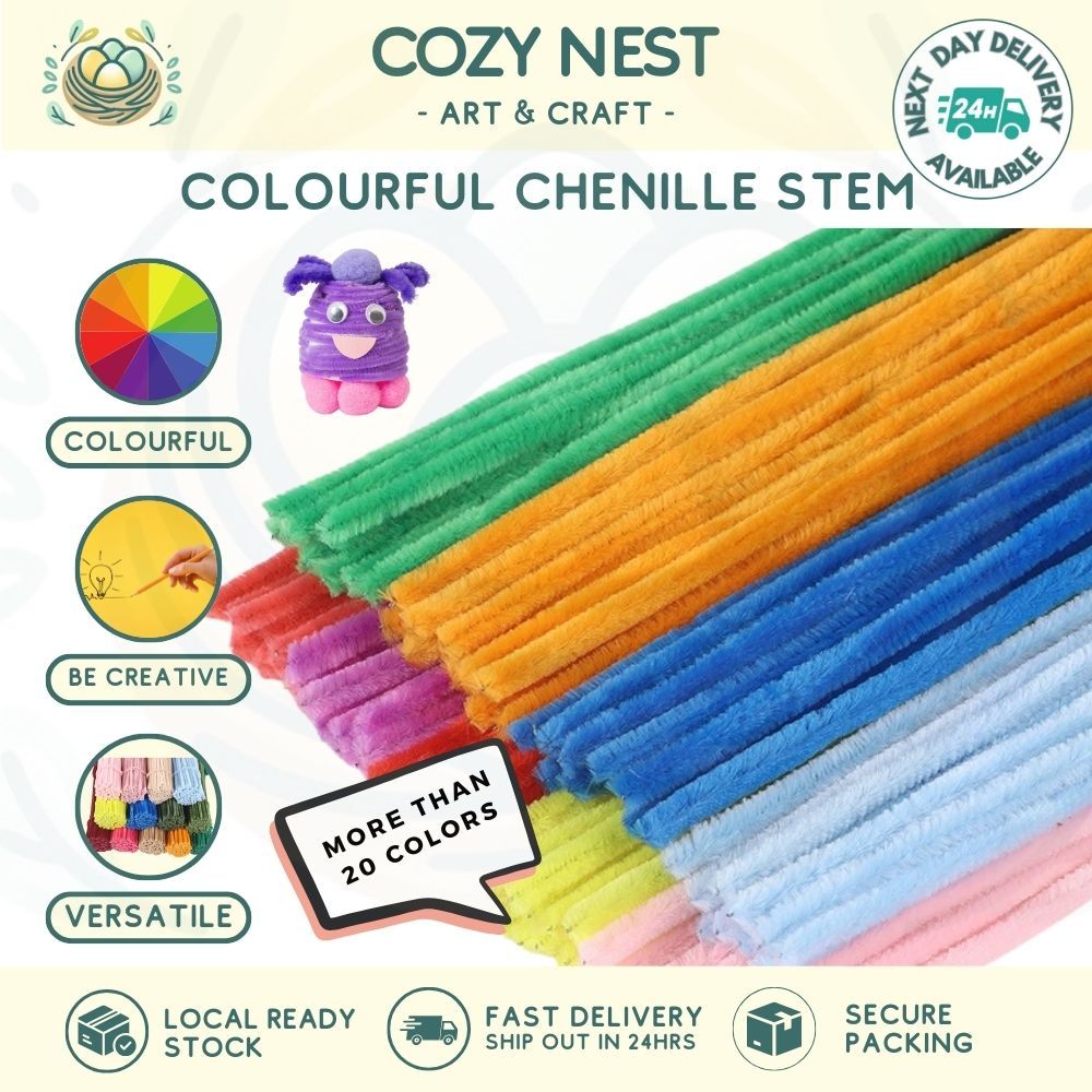 [จัดส่งวันถัดไป] Chenille Stem Pipe Cleaner DIY ดอกไม้หัตถกรรม Fuzzy Wire Bouquet Art Bulk