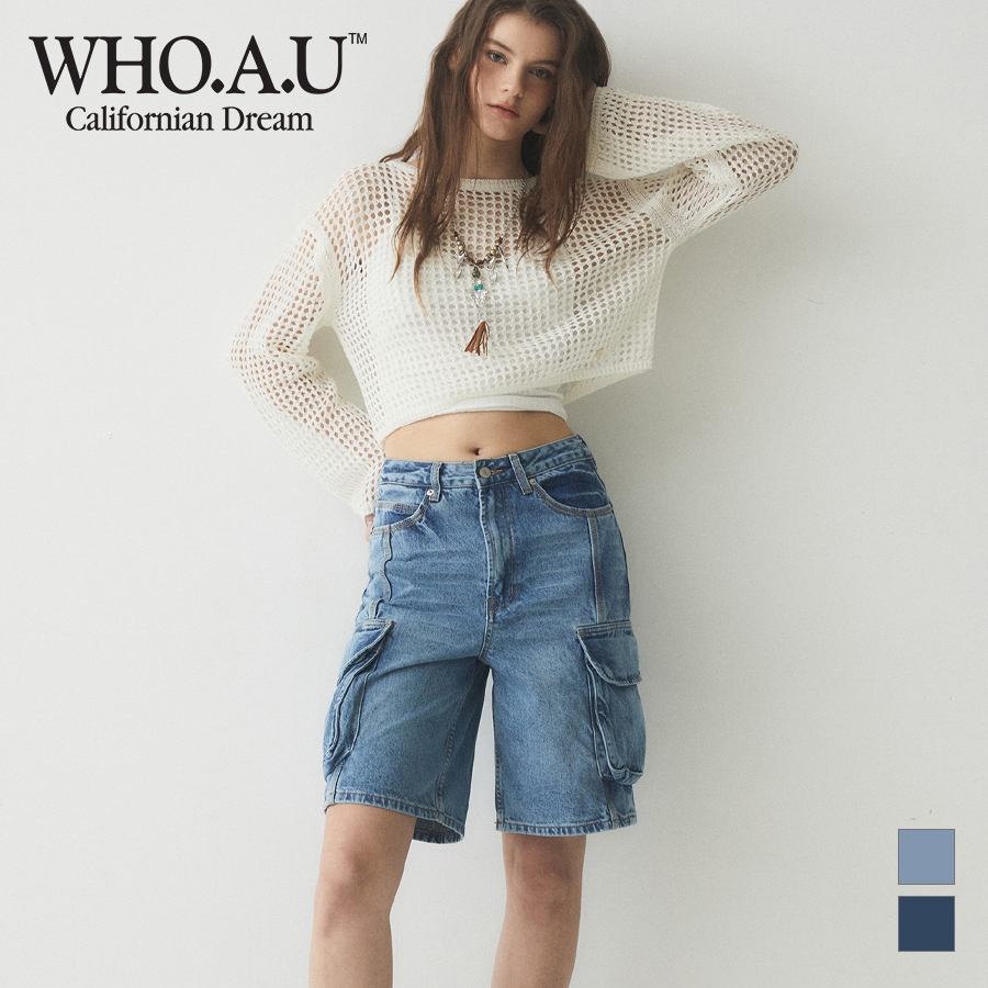 [WHO.A.U] กางเกงยีนขาสั้นคาร์โก้ (F)| WHTJE2545F