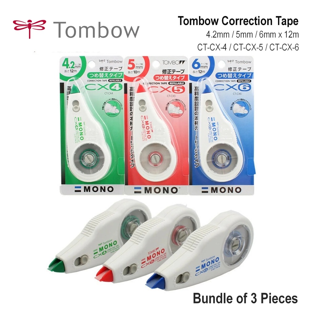 เทปลบคําผิด Tombow CT-CX-4 (4.2mm x 12m) / CT-CX-5 (5mm x 12m) / CT-CX-6 (6mm x 12m) มัด 3 ชิ้น