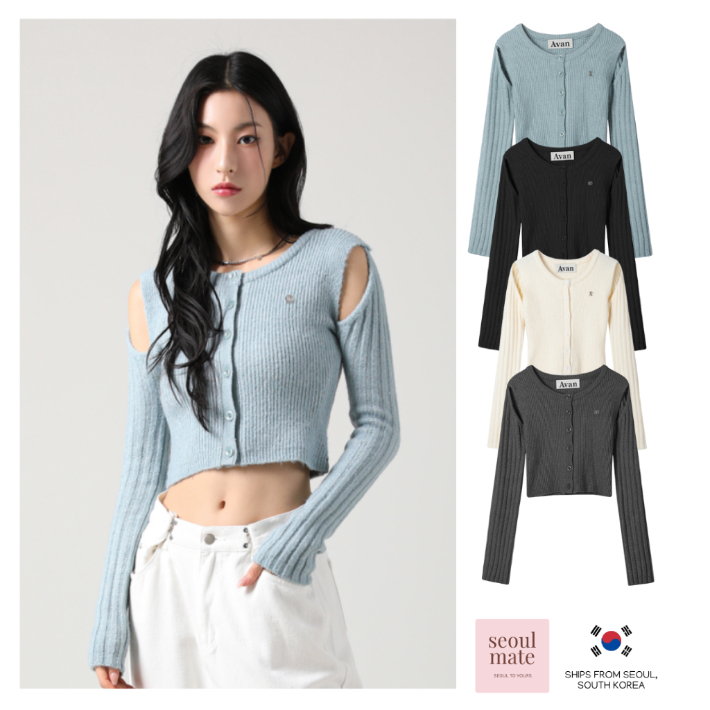 [จากเกาหลี ] Avandress Irene Shoulder Cutting Round Knit Top
