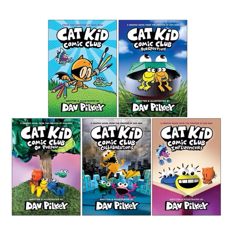 [SG] LATEST 5 Books Cat Kids Comic Club Series Books โดย Dav Pikey (5 Books ปกแข็ง Matt front)