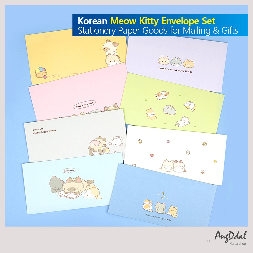 ชุดซองจดหมาย Meow Kitty เกาหลี 8 สไตล ์ วินเทจและกระเป ๋ า | เครื ่ องเขียนกระดาษสินค ้ าสําหรับไปรษณีย ์ และของขวัญ