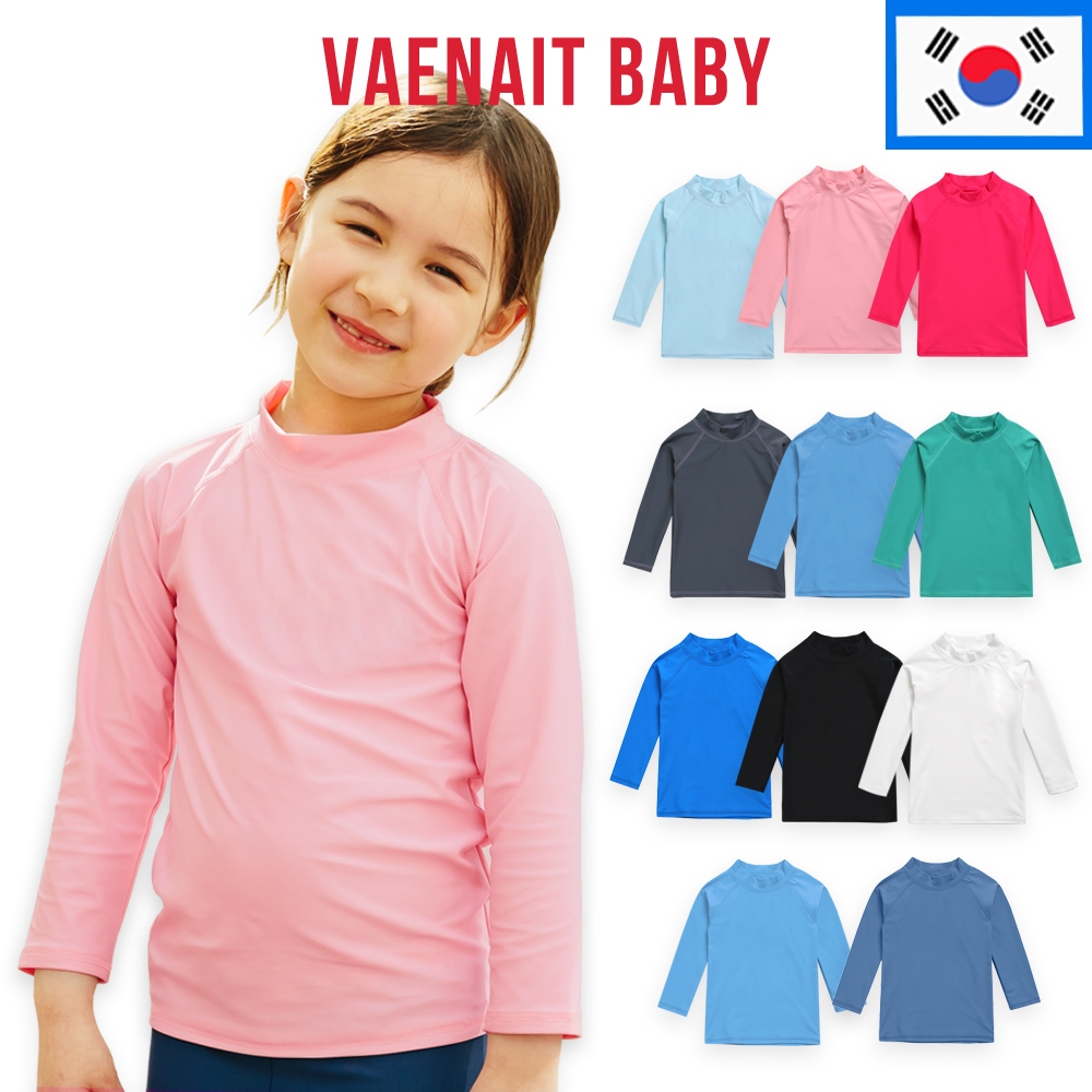 [KOREA Vaenait BABY ] 2-7Y เด ็ กวัยหัดเดินเด ็ กชายหญิง UPF 50 + แขนยาว Rashguard เสื ้ อว ่ ายน ้ ําด ้ านบนแห ้ งเร ็ วไม ่ มีหมวก L.Diving