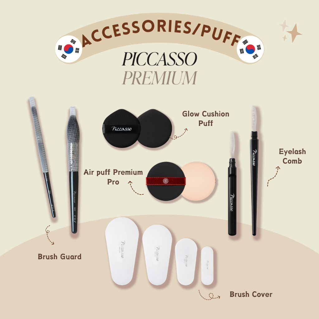 [PICCASSO Premium] อุปกรณ์เสริม / พัฟ (ที่ป้องกันแปรง / ฝาครอบ, พัฟ, หวีขนตา)