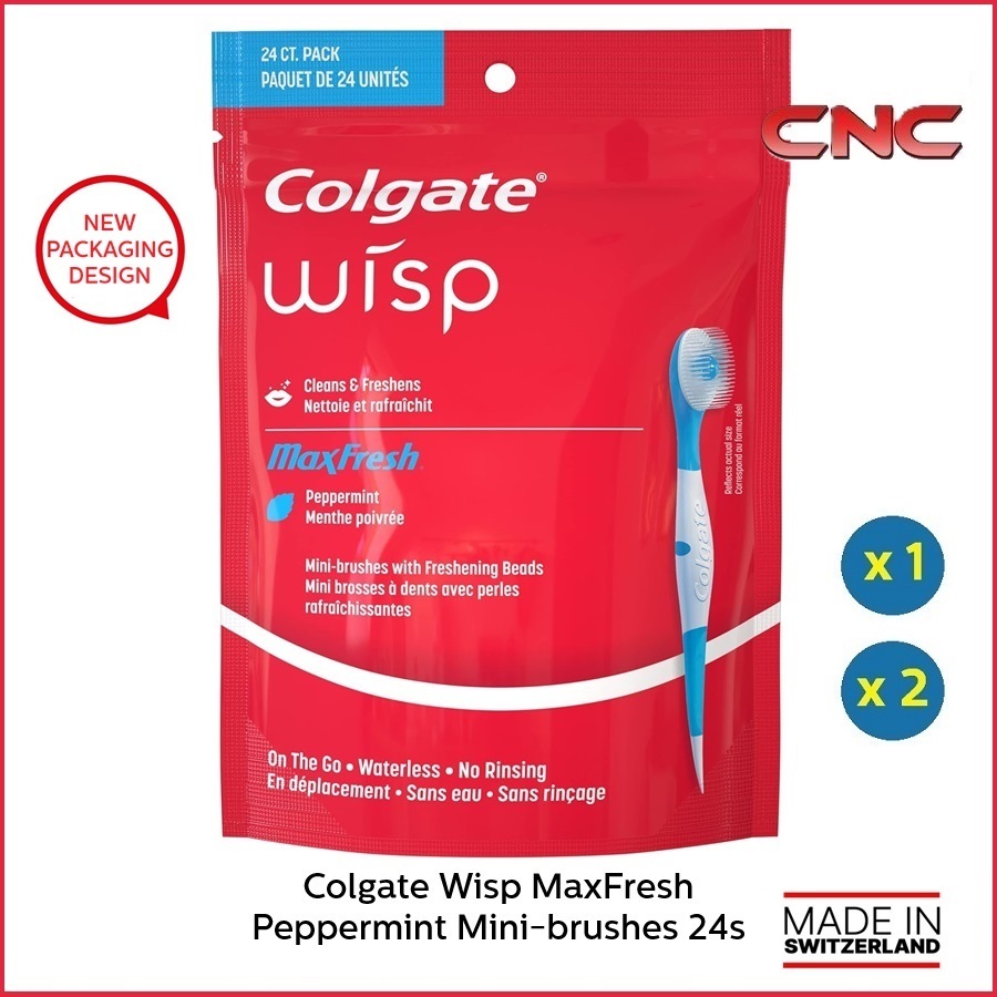 [Exp 08/20226] Colgate Max Fresh Wisp แปรงสีฟันขนาดเล็กแบบใช้แล้วทิ้ง Peppermint 24 Count