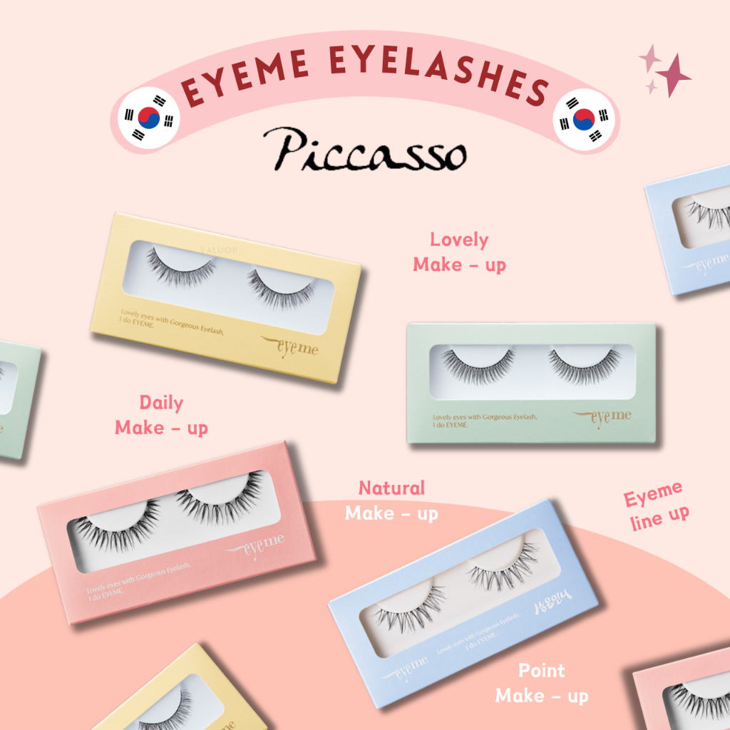 [PICCASSO Eyeme] (🇰🇷เกาหลี เกาหลี #1 ทํา-ขึ้น ยี่ห้อ) ขนตาปลอม 13 ชนิด (ธรรมชาติ น่ารัก ใต้ แบบ โวลต์/ว) (ใช้ซ้ําได้) กาวจิ๋วรวม