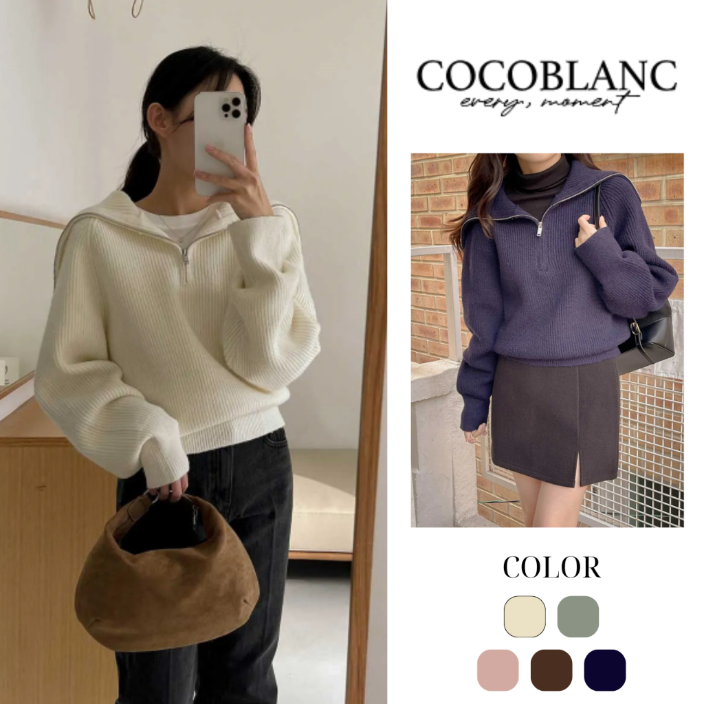 [COBLANC ] Curve half zip-up knit _CC127