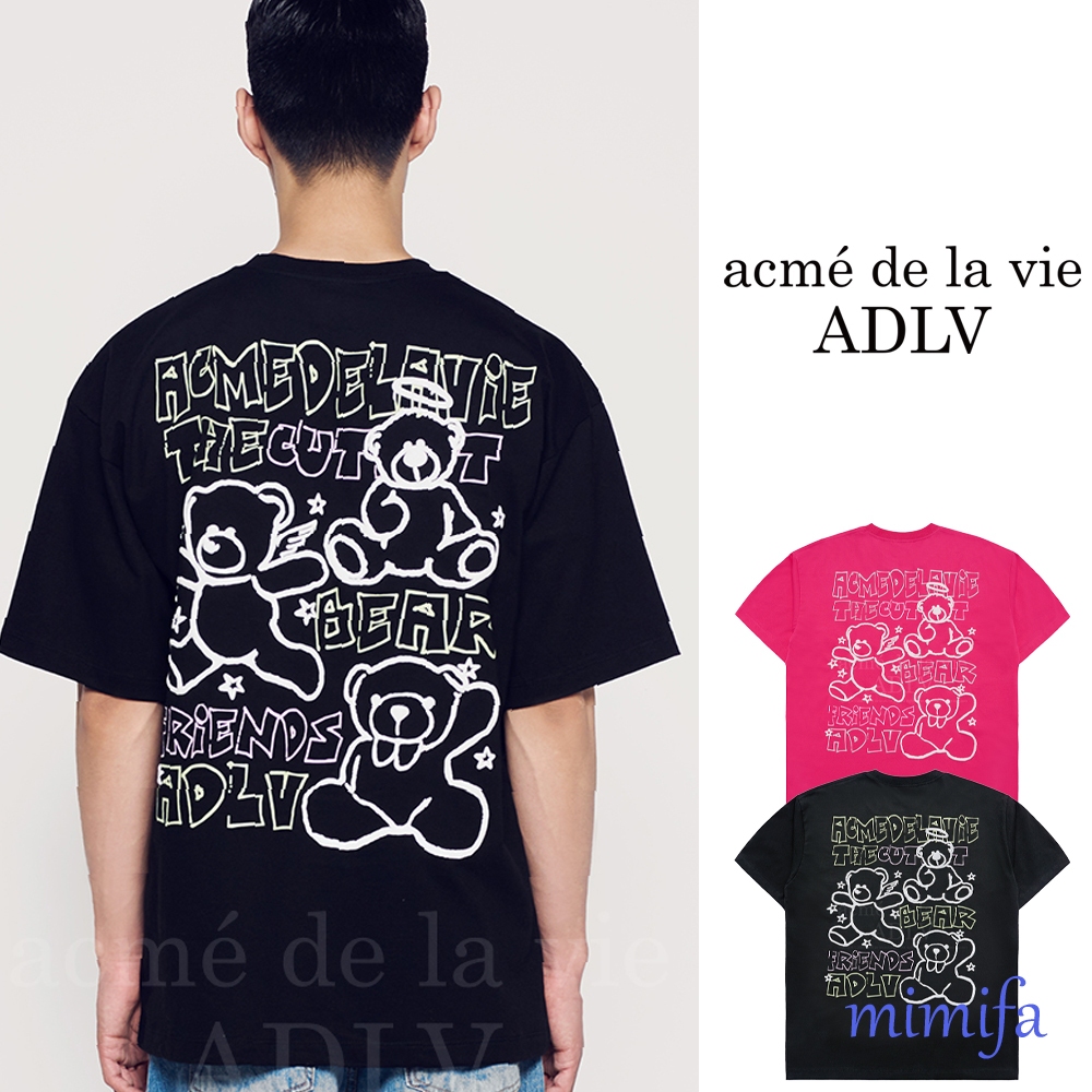 Acme de la vie ADLV BEAR FRIENDS DOODLE ARTWORK เสื ้ อยืดแขนสั ้ น