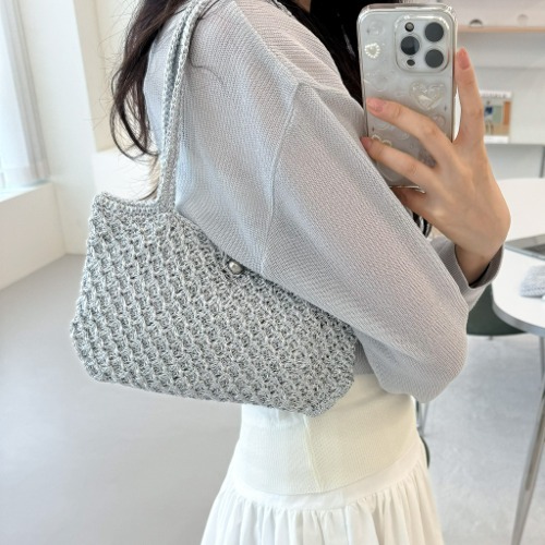 Diy KIT Yarn Summer Silver Metallic Hobobag Metal mongchi