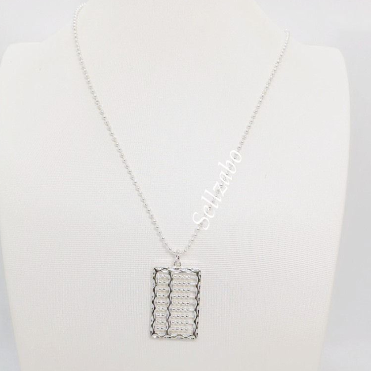 K62 Pure White Silver Plated Big Abacus จี้สร้อยคอคอขยายเงินโลหะผสม Abaket Rantai Leher เงินสุภาพสตร