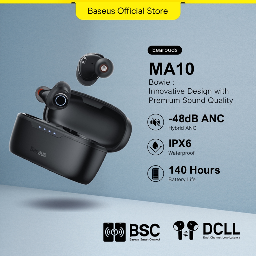 Baseus Bowie MA10 ANC หูฟังไร้สายบลูทูธ 5.3 48dB Noise Cancelling 140 H เวลาเล่น IPX6 กันน้ํา
