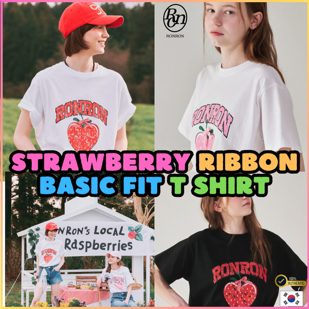 [RONRON] STRAWBERRY RIBBON BASIC FIT T SHIRT