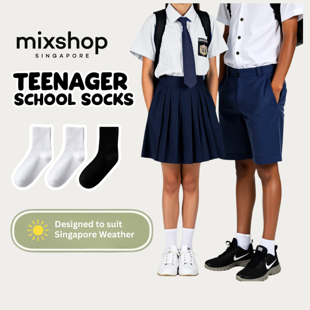 Mixshop Teen & Kids Cotton School Socks สีขาว/ดํา Children Uniform Socks