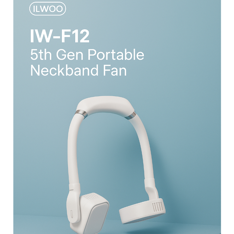 [ILWOO] IW-F12 พัดลมคล้องคอแบบพกพา 5th Gen – ชาร์จ USB – คูลเลอร์แบบสวมแบบแฮนด์ฟรี – น้ําหนักเบาและเ