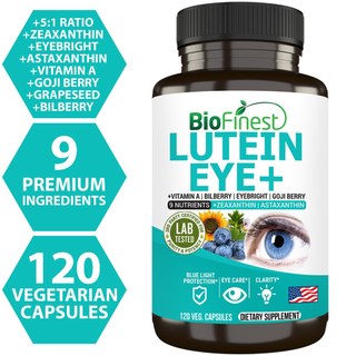Biofinest Lutein Eye+ Vitamin - 9 in 1 Zeaxanthin Eyebright Bilberry Supplement Retina Eye Lens Health Night Vision 120s