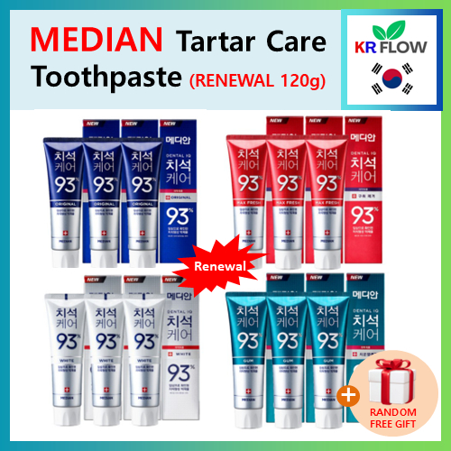 [MEDIAN](Renewal) ยาสีฟัน Tartar Care 4 ชนิด (120g) + RANDOM FREE GIFT / Original / Max Fresh / White / Gum
