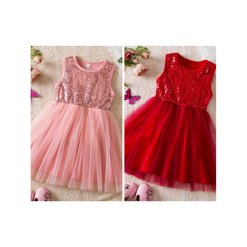 พร้อมส่ง ชุดเด็กผู้หญิง ชุดเดรสเด็กผู้หญิง ชุดเจ้าหญิงเด็กผู้หญิง ชุดออกงาน ชุดสีชมพู สีแดง ชุดเดรสกระโปรงสีชมพู แดง
