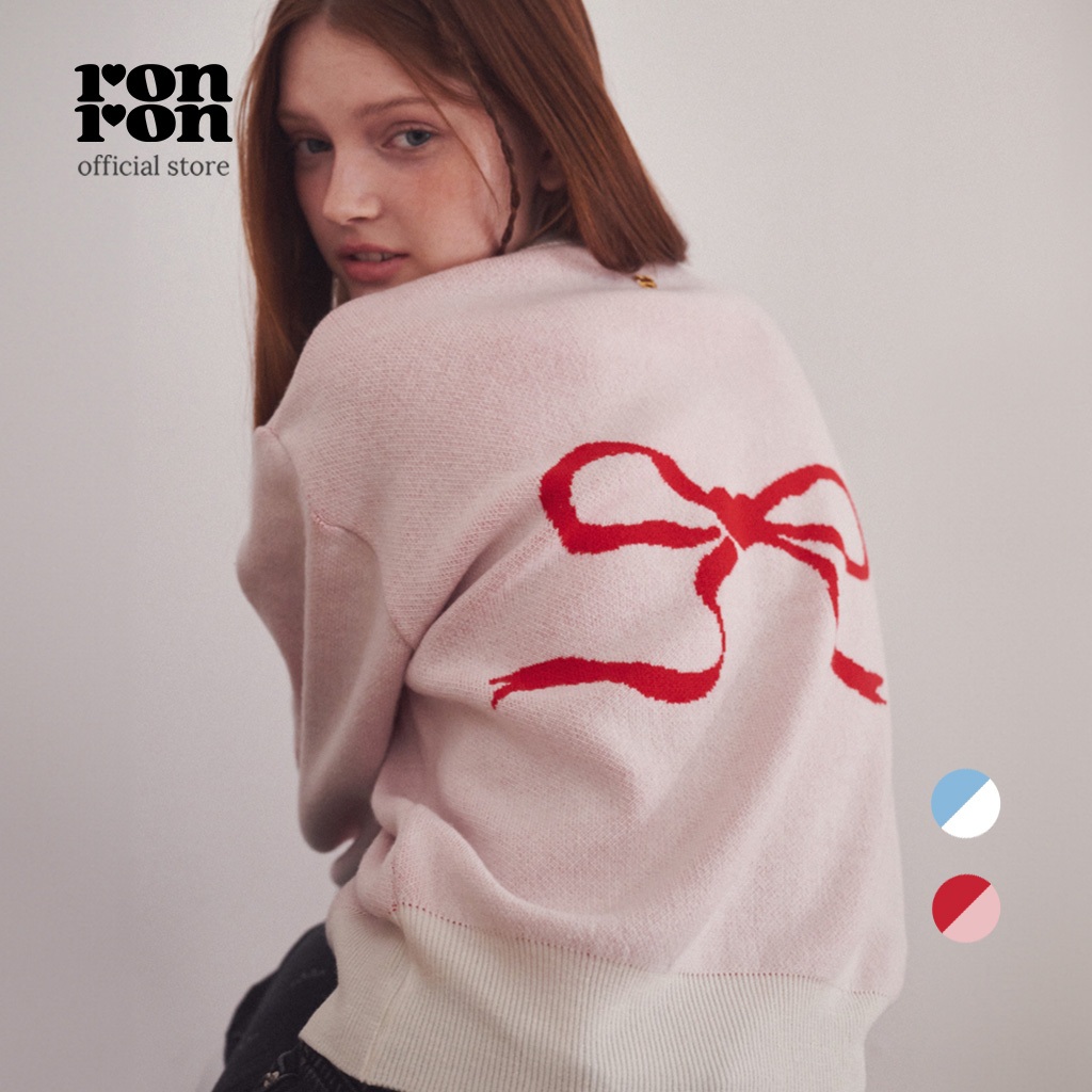 [RONRON] Heart Ribbon Jacquard Knit Cardigan / 2colors
