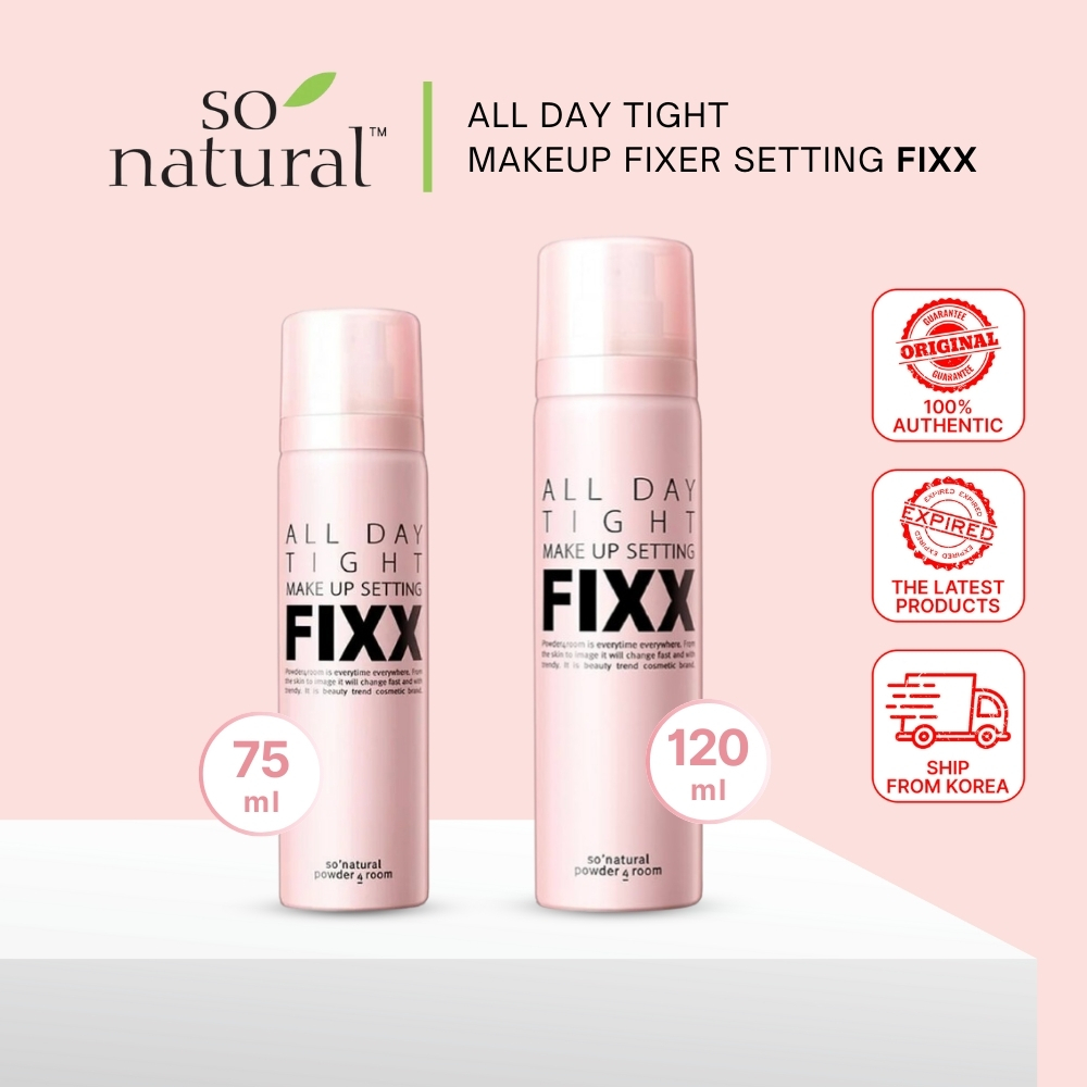So Natural ALL DAY TIGHT MAKEUP Fixer SETTING FIXX 75ml + เจลเคลือบผู้ให้บริการ 15ml หรือ 120ml + 120ml