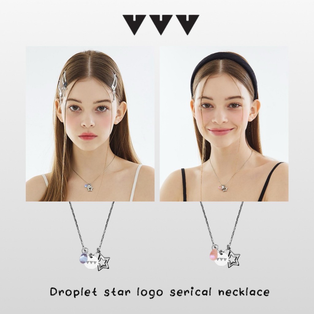 [VVV] DROPLET STAR LOGO SERICAL NECKLACE 2COLORS - PINK BLUE