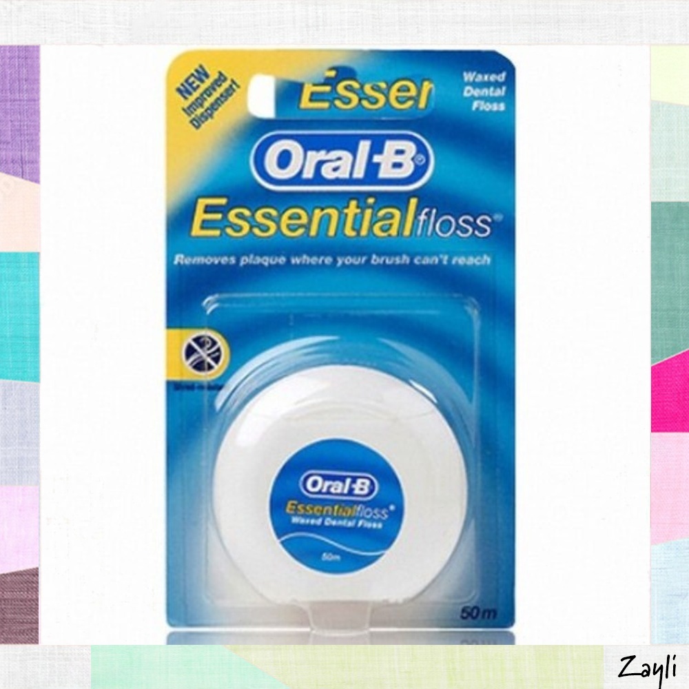 [Oral-B] Essential Floss Waxed Dental Floss 50mEasy Glide สําหรับกําจัดคราบหินปูนที่มีประสิทธิภาพ