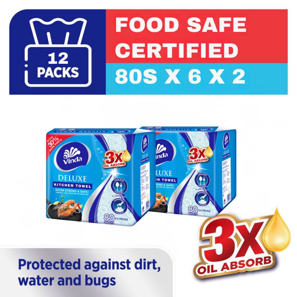 [Bundle Of 2] ผ้าเช็ดตัวครัว Vinda Deluxe (80sx6)