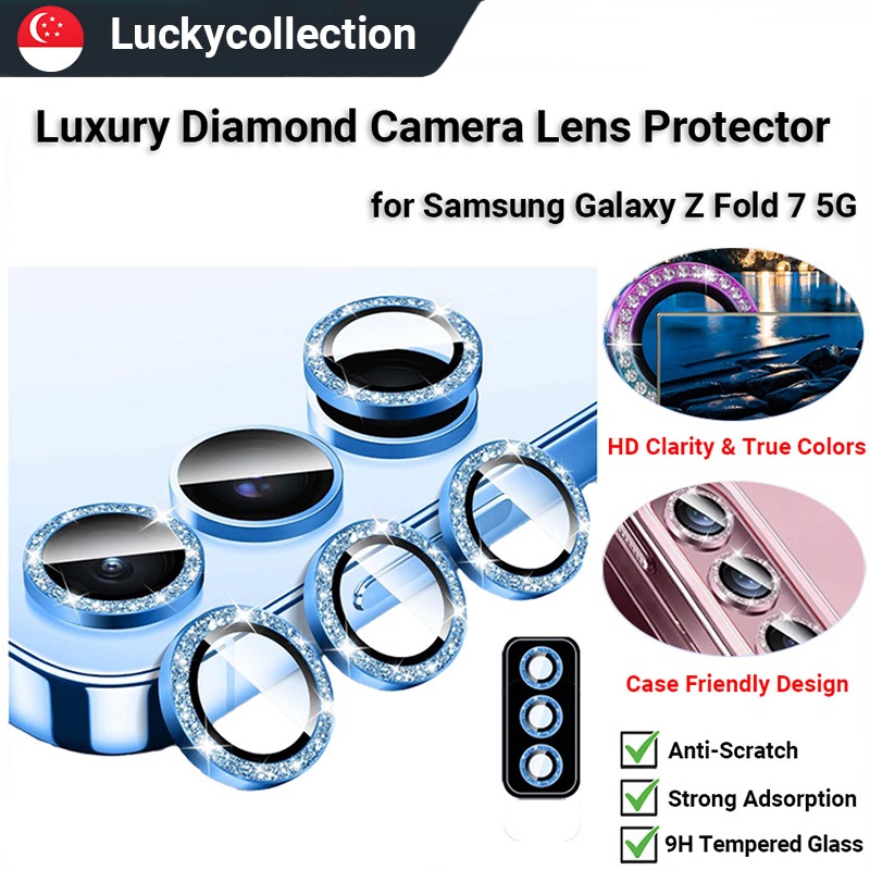 Z Fold7 Diamond ตัวป้องกันเลนส์กล้องสําหรับ Samsung Galaxy Z Fold 7 กระจกนิรภัย Glitter Crystal เลนส