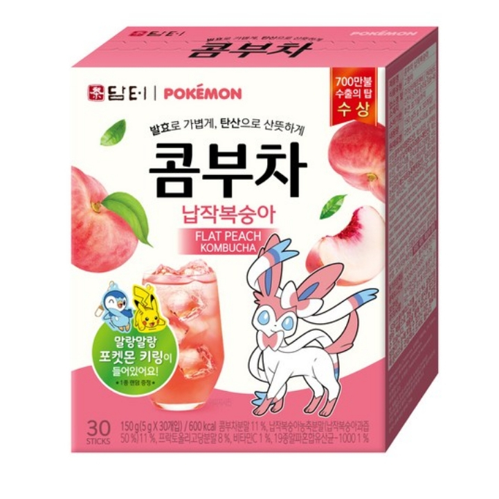 เกาหลี Damteo Pokemon Kombucha Flat Peach 5g 30ea 1 กล่อง
