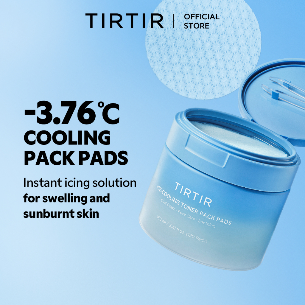 [TIRTIR] Ice-Cooling Toner Pack Pads (160ml/120 แผ่น) / Cooling Relief / ลดอาการบวมและบรรเทา Sunburn / Menthol-Free 70mm Pads