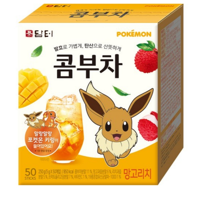 เกาหลี Damteo Pokemon Kombucha Mango Rich 5g 50 ชิ้น 1 กล่อง