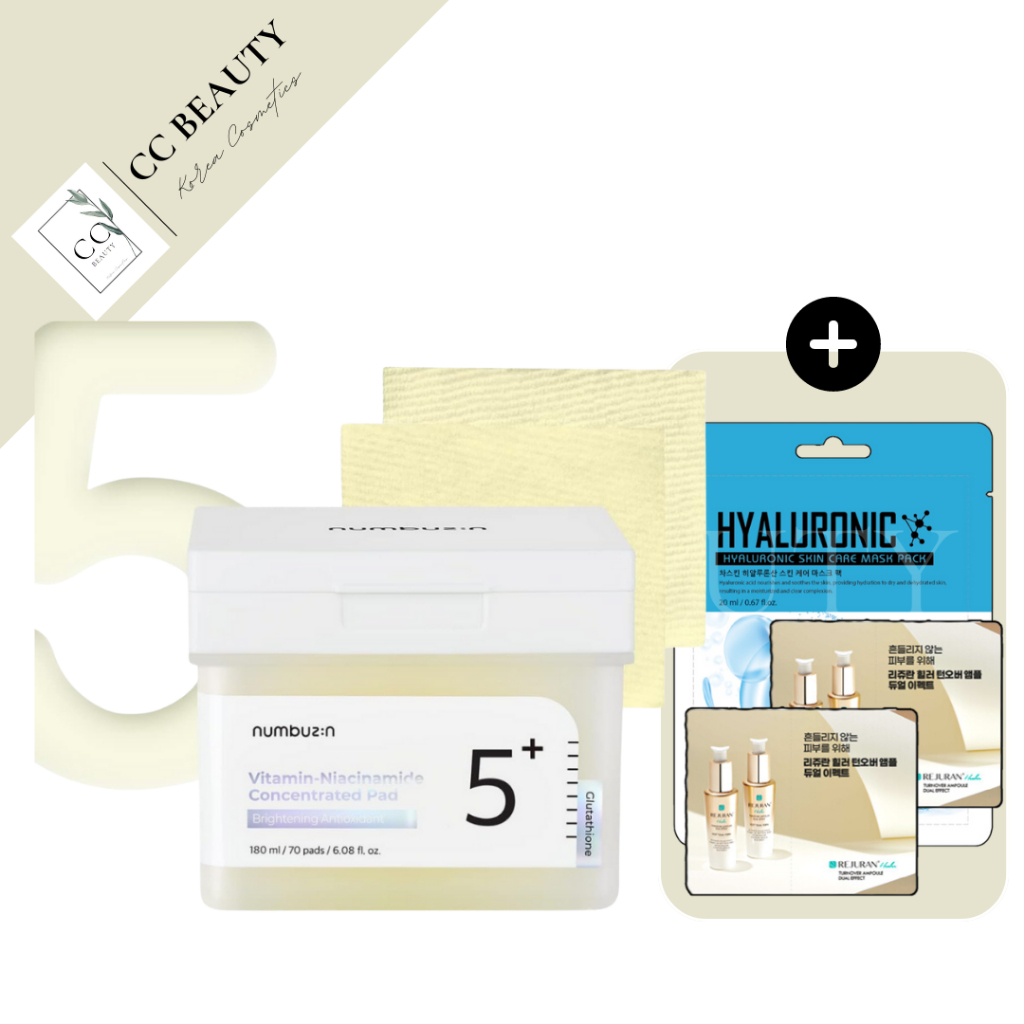 Huzin No.5 Vitamin-Niacinamide Concentrated Pad 180ml (70 แผ่น) - Brightening & Hydrating Toner Pads สําหรับ Radiant Skin