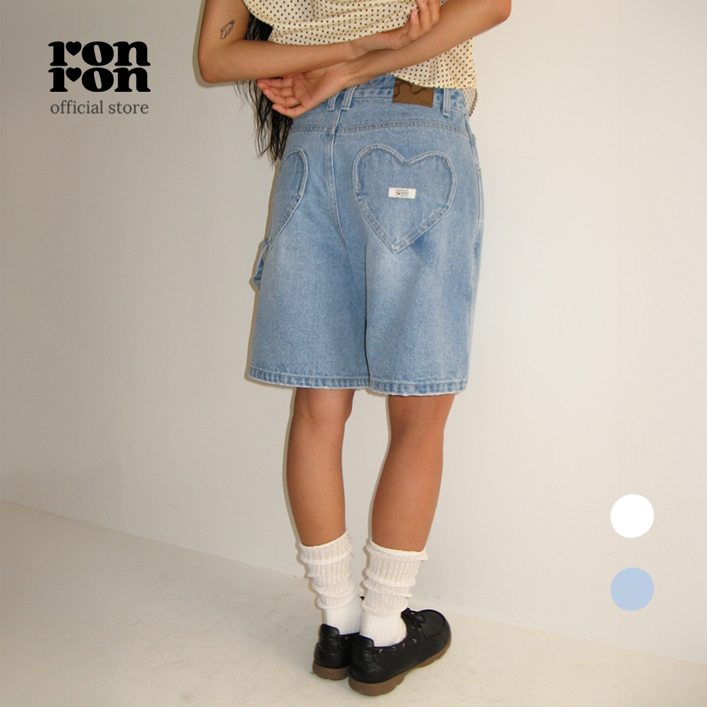 [RONRON] Heart Pocket Carpenter Short Denim Pants / 2colors