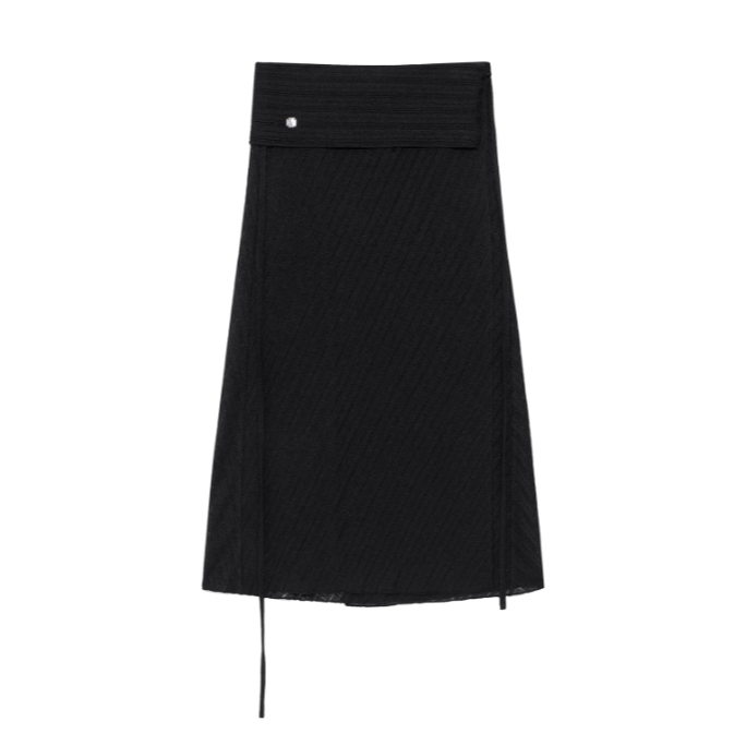 Martin Kim FOLDOVER LAYERED MAXI WRAP SKIRT สีดํา