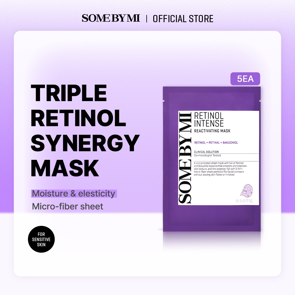 SOME BY MI Retinol Intense Reactivating Mask [5ea], สำหรับผิวแพ้ง่าย, ดูแลผิวให้เรียบเนียน