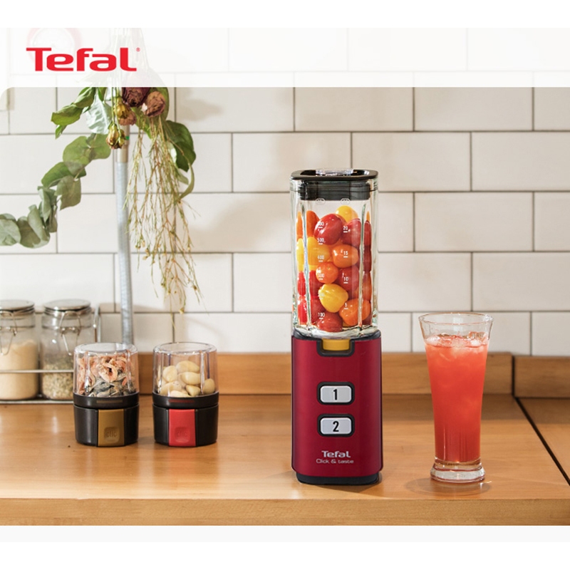 Tefal BL142G Click & Taste แก้วปั่นขนาดเล็ก (600 มล.) โถพร้อมเครื่องบด 2 ความเร็ว 4 ใบมีด 300W สีแดง