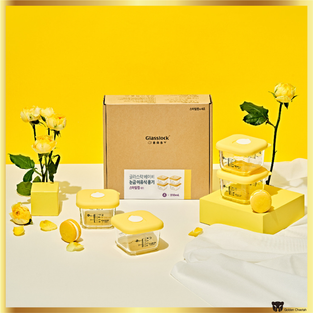 Glasslock Baby Smile Cap ภาชนะเก็บอาหาร 210ml x 4 ชิ้นชุด