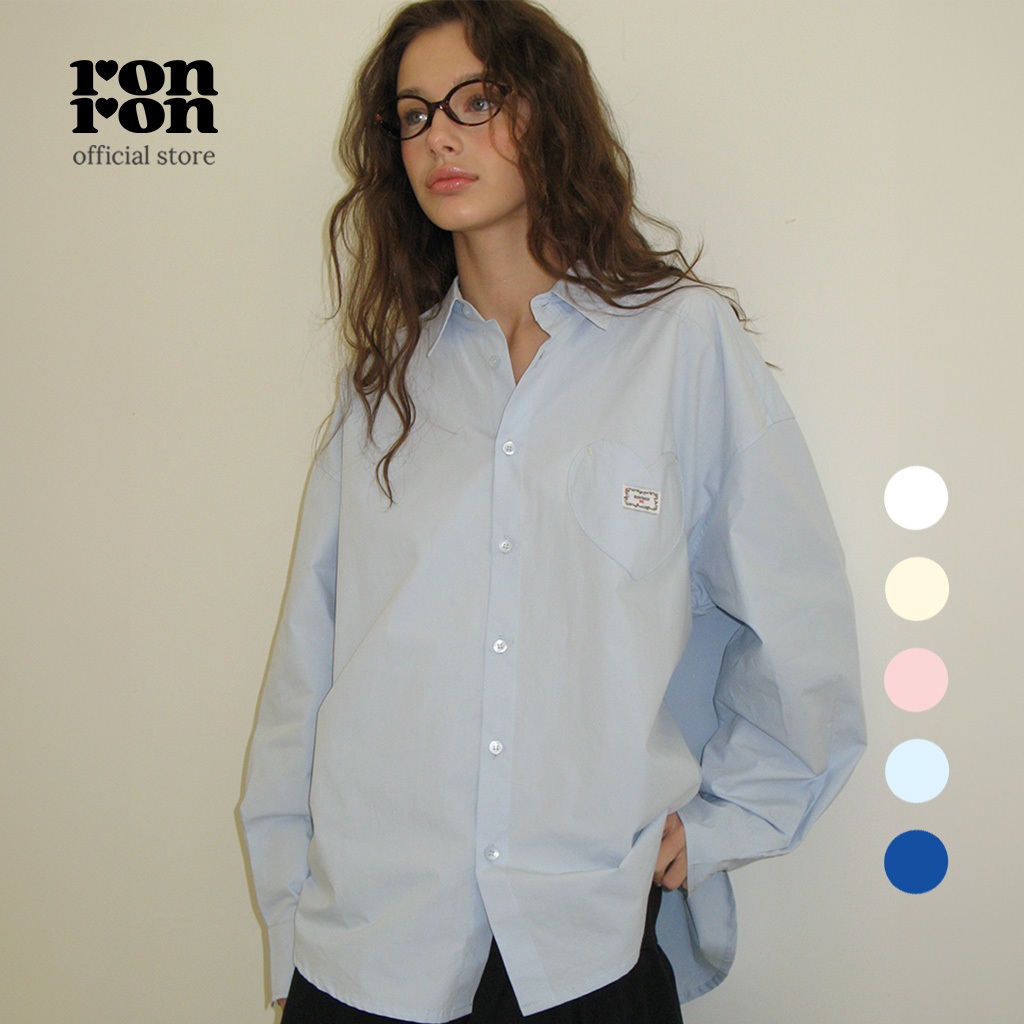 [RONRON] STITCH HEART POCKET OVER FIT SHIRT / 5colors