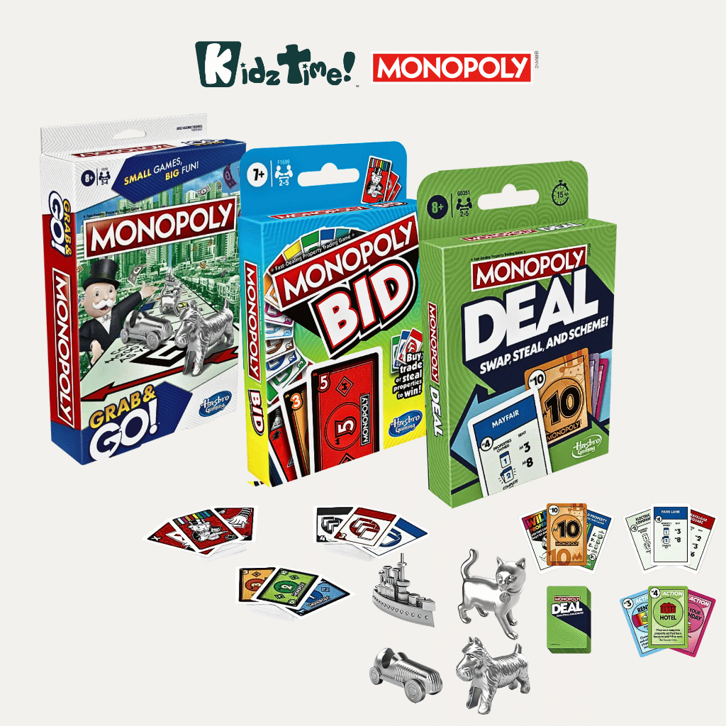 Kidztime x Monopoly Card Games/Monopoly Bid/Monopoly Deal Refresh/Monopoly Grab และ Go