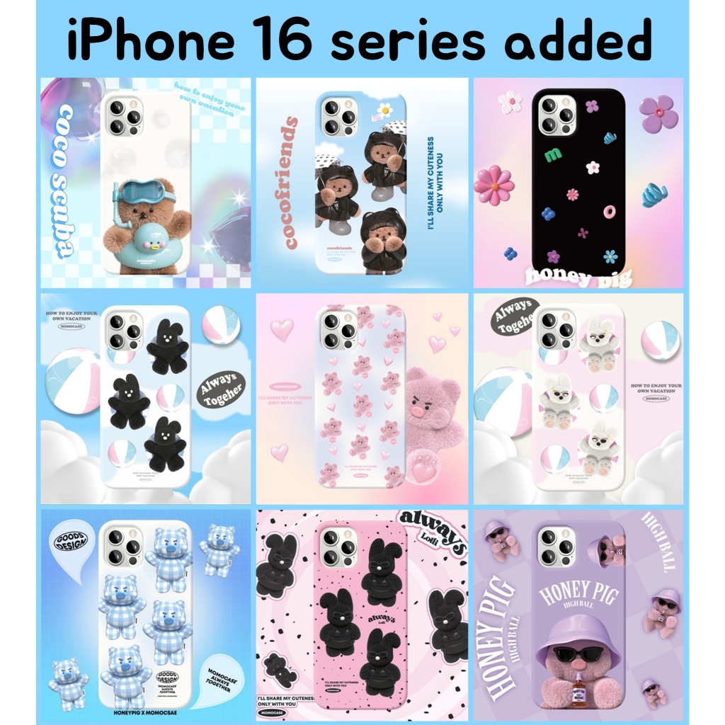 ใช้ได้กับ iPhone 16 Series เคสโทรศัพท์เกาหลี "MOMO CASE" Hard Matte Slim น่ารัก Pretty Design 15 14 13 12 11 pro max mini Samsung Galaxy