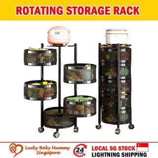 Cylindrical Kitchen Rotating Storage Box Basket Trolley Rack Vegetable Floor cylinder storage