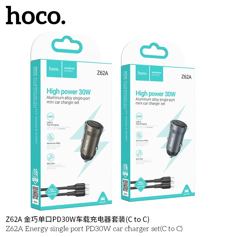 HOCO Z62A 30W Usb Type C Car Charger PD QC 3.0 Fast Charging สําหรับโทรศัพท์มือถือ IP 12-24V Car Cha