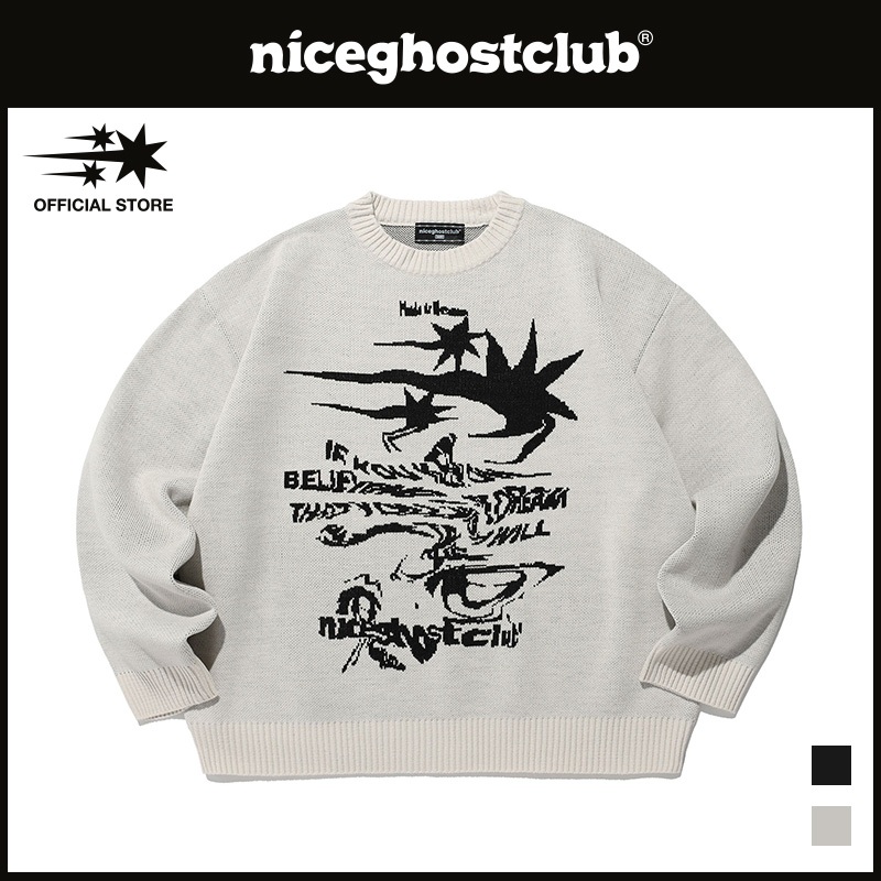 [niceghostclub] Tornado Logo Knit_สไตล์Unisex
