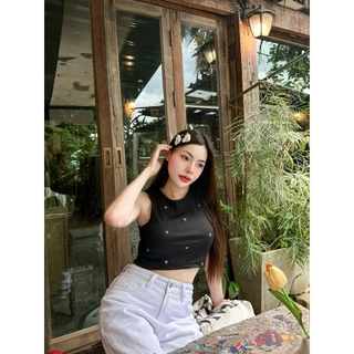 Aurora 🛒พร้อมส่ง🚚 (รูปถ่ายจากงานจริง)เสื้อสายเดี่ยวไหมพรม คล้องคอ สไตล์เกาหลีแบบแซ่บมาก ผ้านิ่มใส่สบาย